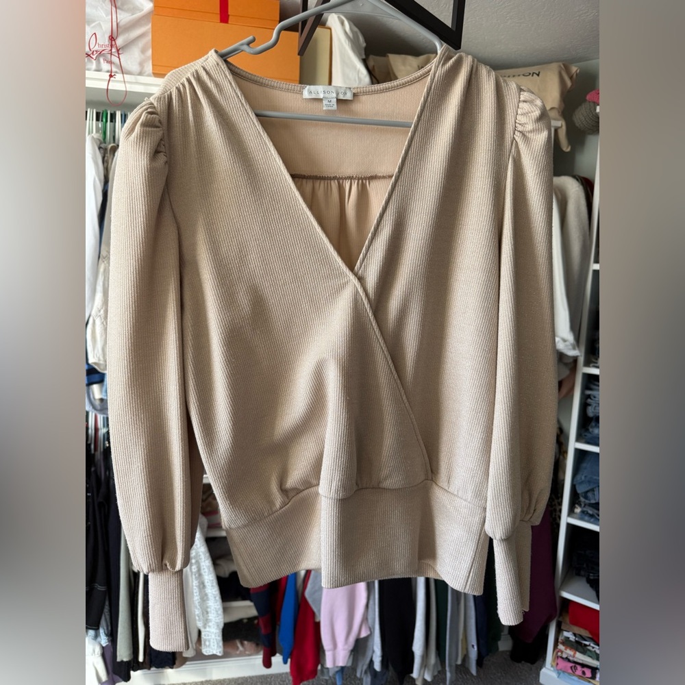 Allison Joy Neutral Ribbed Beige Top